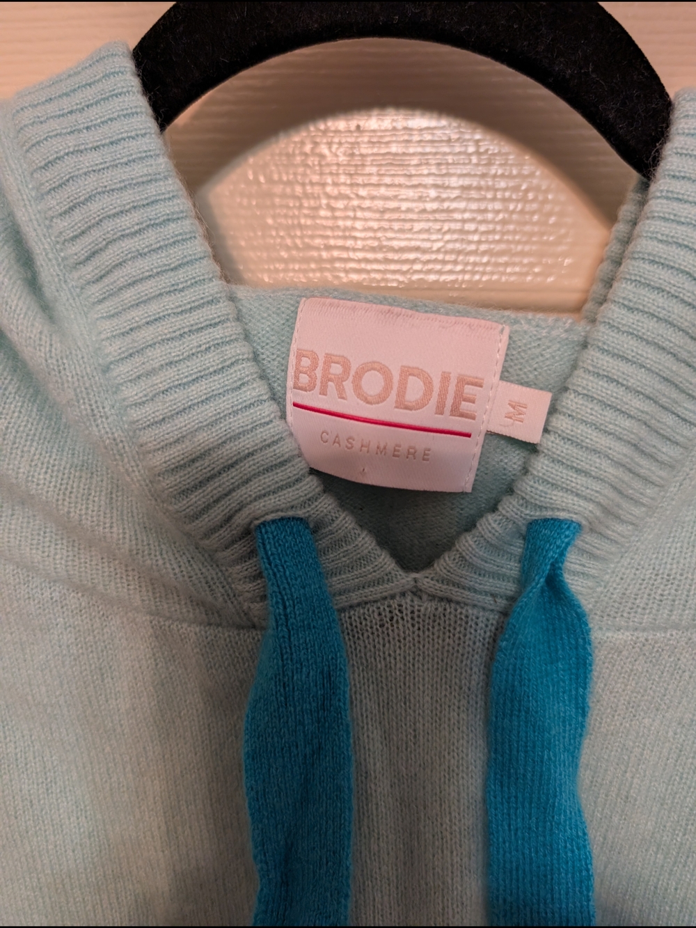 Brodie Cashmere Mint Pullover Hoodie with Teal Drawcords
